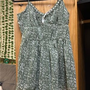 Trixxi Olive Green Dress with White Floral Accents